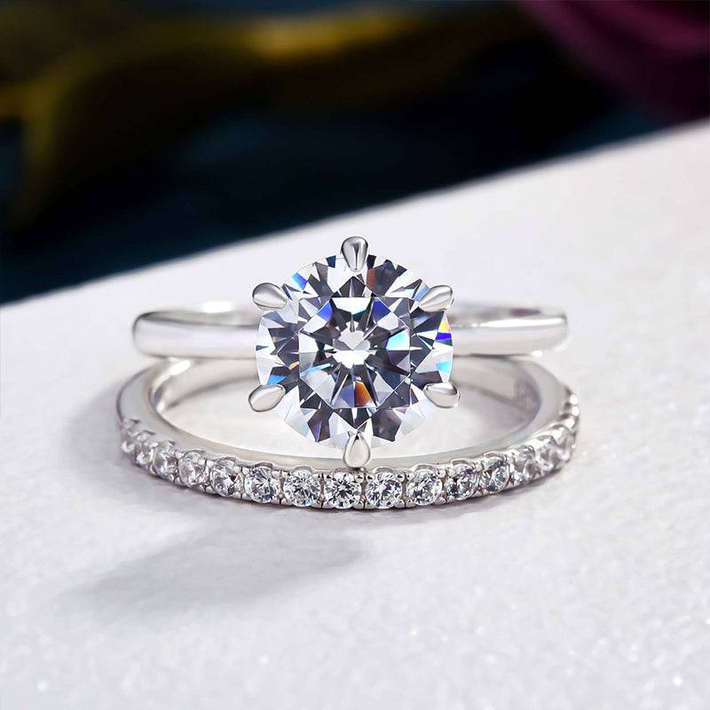 Round Cut Wedding Ring Set In Sterling Silver