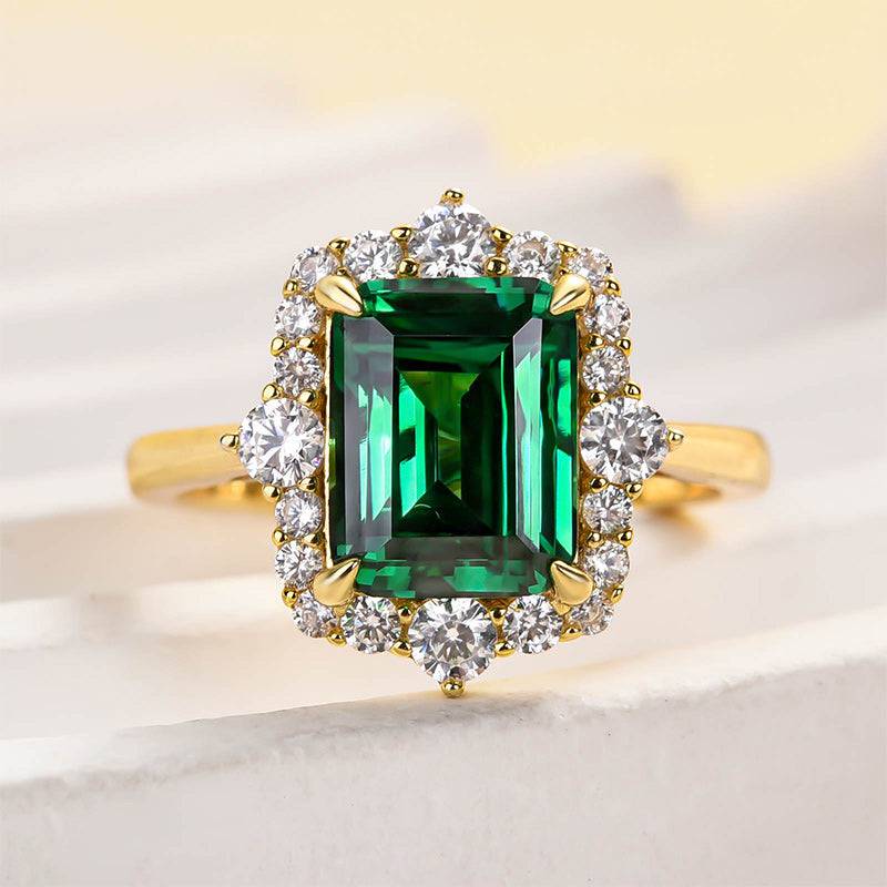 Yellow Gold Halo Emerald Cut Engagement Ring In Sterling Silverslider_item_2