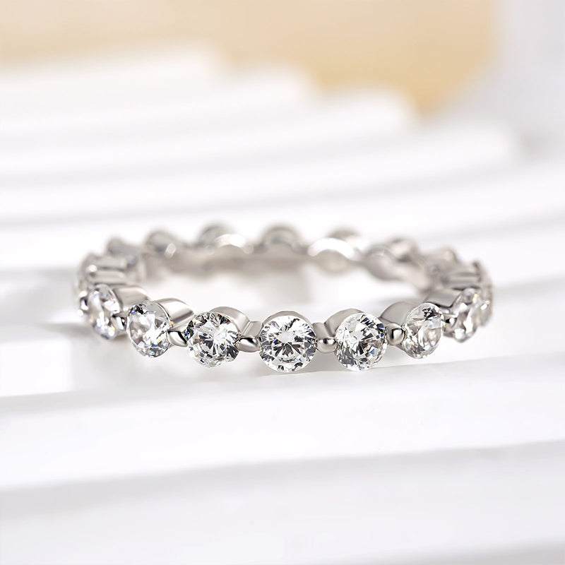 Fashion Eternity Round Cut Wedding Band In Sterling Silver