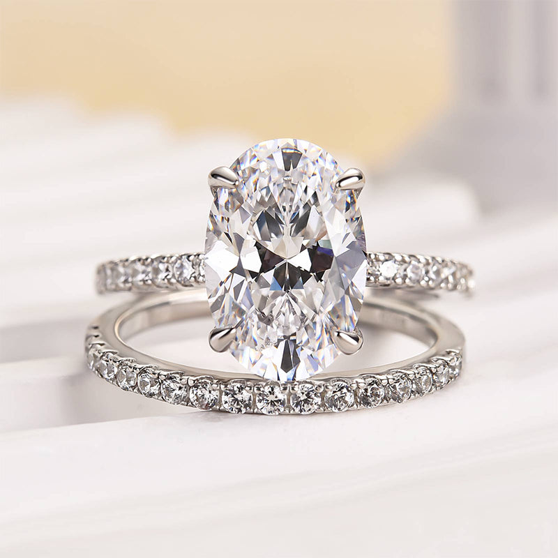4.0 Carat Oval Cut Wedding Ring Set With Classic Half Wedding Band