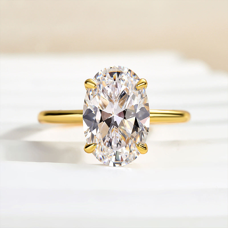 Yellow Gold 3.5 Carat Oval Cut Solitaire Engagement Ring In Sterling Silver
