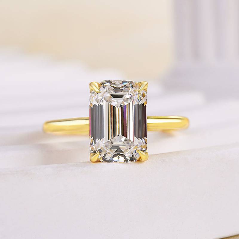 Classic Yellow Gold Emerald Cut Solitaire Engagement Ring