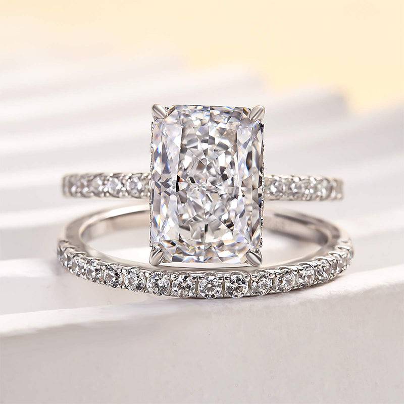 3.5 Carat Radiant Cut Wedding Ring Set In Sterling Silver
